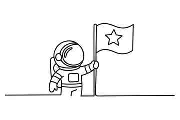 Cosmonaut, flag, star icon. Element of astronaut icon. one line Icon drawing with white background