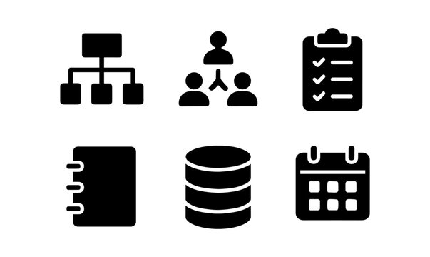 Set of bold icons for business concepts with simple black designs