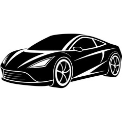 Fototapeta premium Sleek black silhouette of a modern sports car with white accents on a clean white background