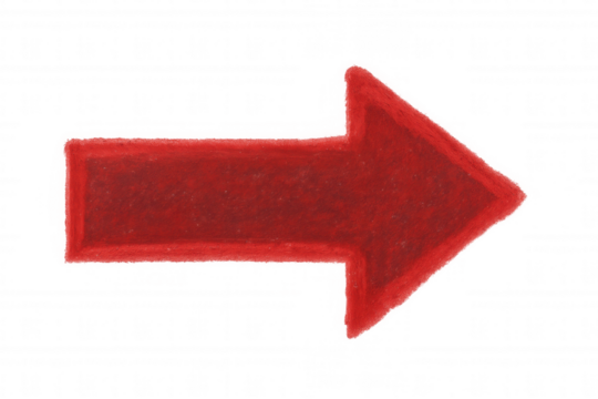 Red chalk style arrow pointing right, depicting direction, moving forward, success, and navigation. Transparent background
