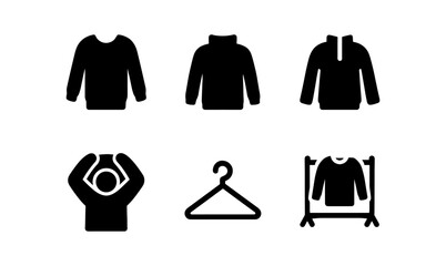 Essential sweater icons set: flat design hoodie and pullover symbols