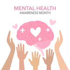 Mental health care, psychological therapy concept. woman with watering can irrigates blossom flowers inside head. Self care, healthy life. Psychologist help