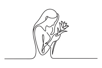 Woman dead funeral sorrow flower icon. Element of pictogram death illustration. one line Icon drawing with white background