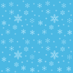 Seamless winter pattern with blue snowflakes on a dark blue background. Simple and elegant design for Christmas, wrapping paper, cards, and seasonal decorations. Vector illustration.