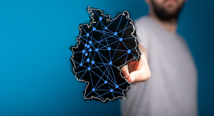 Modern digital network concept.  Germany map with connections. Business, technology, communication.