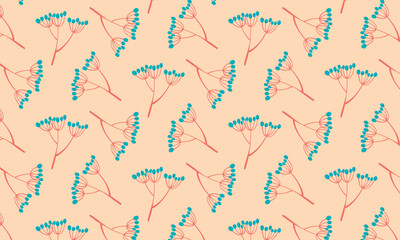 Seamless Botanical Pattern. Vector Flat Hand-Drawn Illustrations. Beige Background