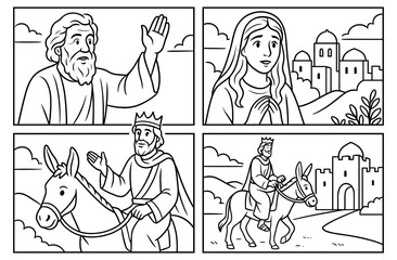 Prophecy comic panels featuring biblical scenes for religious education and storytelling