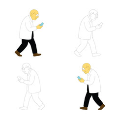 Fototapeta premium Elderly man walking and looking at smartphone senior