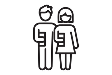 Man girl students classmates pictogram icon. one line Icon drawing with white background