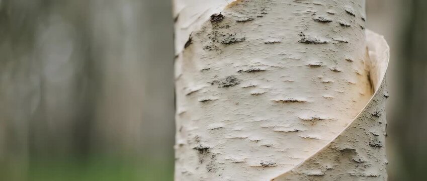 A slow, peaceful macro journey across the peeling, paper-like bark of a birch tree. A beautiful and calming abstract background with natural textures.