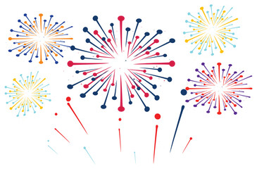 
Colorful fireworks burst vector illustration, vibrant colors for festive celebrations. Ideal for New Year Eve, Fourth of July, Diwali, Chinese New Year, Eid al-Fitr, Ramadan, Christmas, Halloween, pa