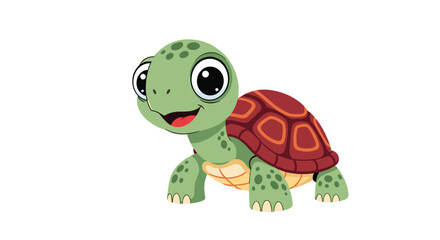 Fototapeta premium A cheerful little turtle with a happy smile walks forward.