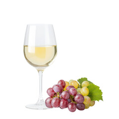 Elegant white wine in a glass with fresh grapes