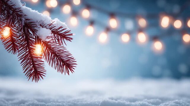 Winter Lights: A tranquil winter scene unfolds, as delicate snowflakes drift gently against a backdrop of soft blue hues, while twinkling string lights create a magical atmosphere.