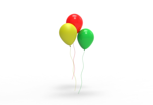 green red yellow balloon angle view with shadow 3d render