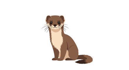 Obraz premium A small stoat with brown fur sits attentively on a white background.