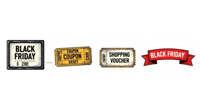 Black Friday coupon and shopping voucher promotion for sales and discounts. - Powered by Adobe