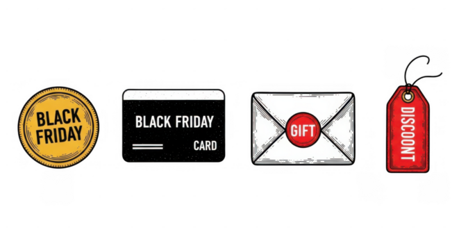 Black Friday sale promotion with gift card and discount tag. - Powered by Adobe