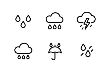 Obraz premium Minimalist weather icons: rain, clouds, umbrella, and lightning symbols