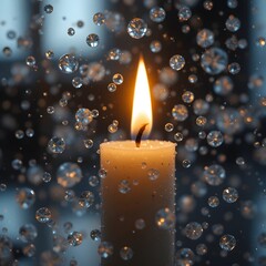 Candle Flame with Floating Water Droplets