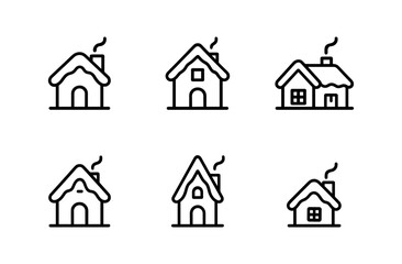 Fototapeta premium Simple winter house icons with chimneys and snow roofs in minimalist style