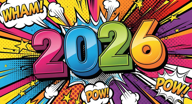 Colorful cartoon vector illustration of a happy birthday party card design with fun comic text and celebration art banner decoration for new holiday tag sale message sign