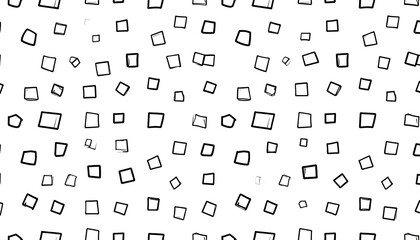 A repeating pattern of hand-drawn, uneven squares scattered across a stark white background, in various sizes and orientations