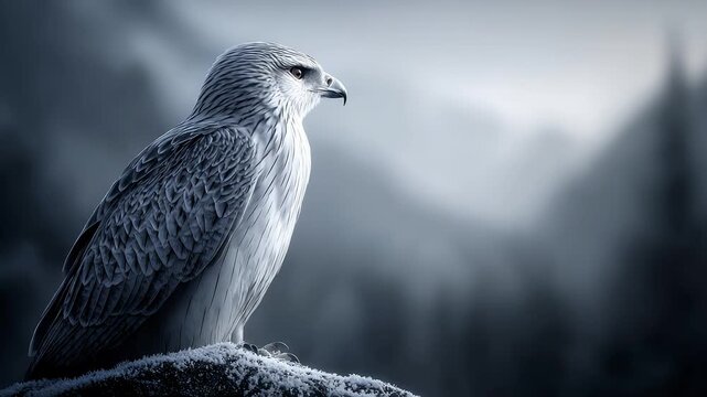 Eagle with Sharp Eyes on Snow Mountain