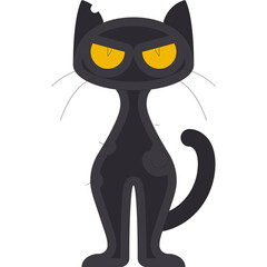 Halloween Black Cat With Yellow Eyes and Grumpy Expression On Transparent Background Vector Art
