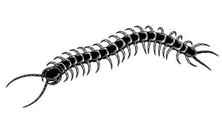 Obraz premium Detailed black centipede silhouette with multiple legs on white background