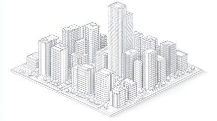 Obraz premium Isometric view of a city, showing buildings and trees, likely for urban planning or architecture
