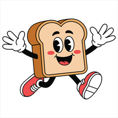 Happy cartoon slice of bread character running with arms outstretched food