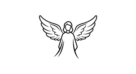Minimalist angel outline with wings sketch on white background