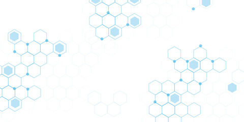 Abstract white background with blue hexagons seamless pattern and geometric in vector design. Futuristic blue neon honeycombs. Modern technology design .Minimal style website banner, decoration .