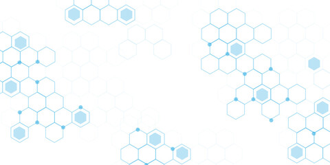 Abstract white background with blue hexagons seamless pattern and geometric in vector design. Futuristic blue neon honeycombs. Modern technology design .Minimal style website banner, decoration .