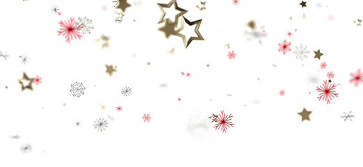 Festive Christmas and New Year background. Floating snowflakes and golden stars create a magical atmosphere. Perfect for holiday designs, greeti