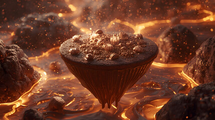 Dark chocolate square illuminated by an orange glow high-resolution picture