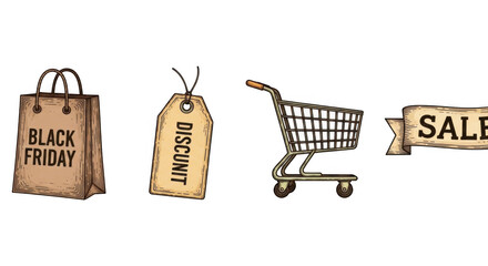 Black Friday Shopping Bag Discount Tag Shopping Cart Sale Banner.