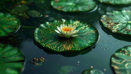 Cybernetic Water Lily on a Digital Pond.