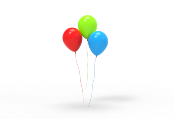 red blue neon balloon front view with shadow 3d render