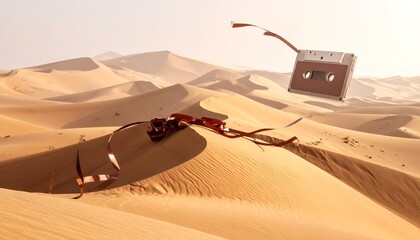 Desert Landscape with Floating Cassette Tape.