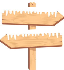 Wooden signpost covered in snow in winter
