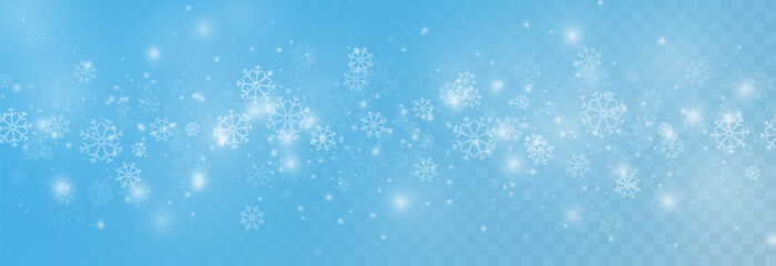 Snowfall PNG. Heavy snowfall or snowstorm with snowflakes of various shapes. Winter snowy background.