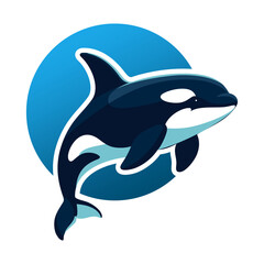 Obraz premium Orca logo vector illustration template. Simple design in circle