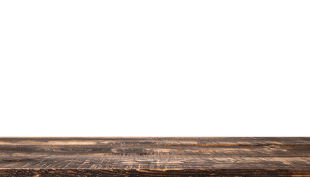 Dark Rustic Wooden Table on White Background