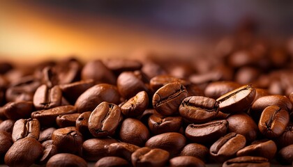 Fototapeta premium Panoramic Image Of Brown Roasted Coffee Beans
