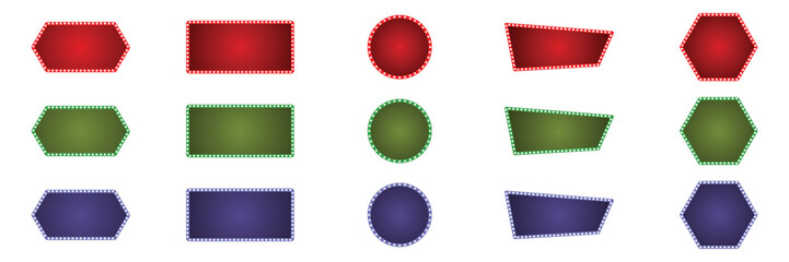 Vector frame, polygon icon, colored geometric, casino marquee, abstract button, minimalist shape, editable template compilation set.