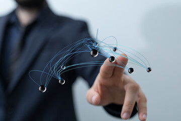 Abstract image of a businessman interacting with a digital network. Perfect for technology, connection, and global business concepts.