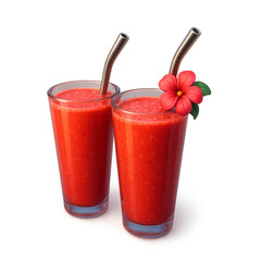Tropical Duo: Vibrant Red Smoothies with Hibiscus Garnish and Metal Straws