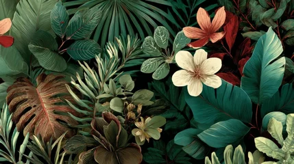 Rideaux Imprimé botanique patrons Lush Tropical Foliage and Floral Patterns Showcasing Rich Textures and Vibrant Greens for Nature-Inspired Designs  © Nu